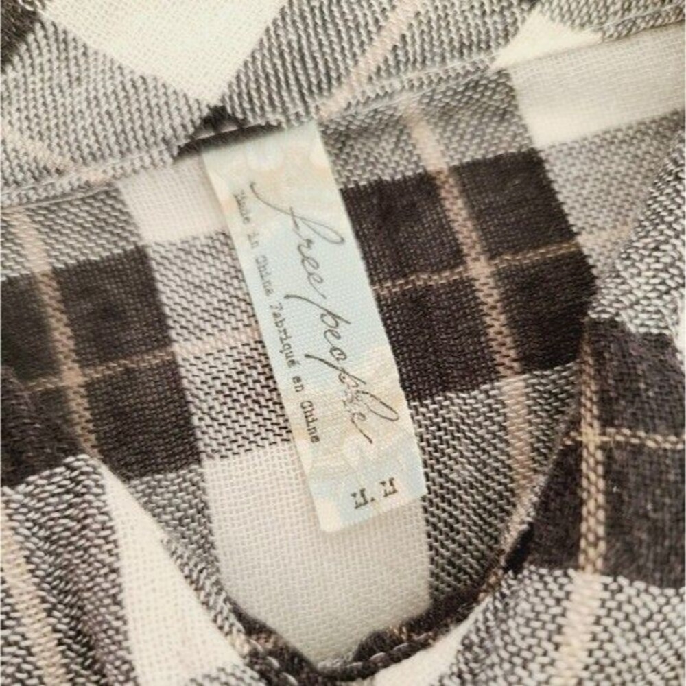 Free People Medium Buffalo Check Button Front Casual Long Sleeve Shirt - Picture 7 of 8
